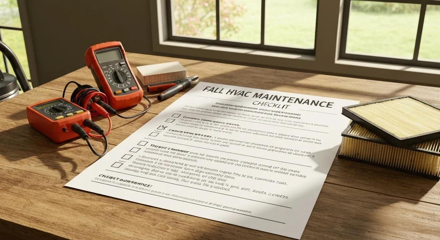 Fall HVAC maintenance checklist with tools, emphasizing preparation for seasonal upkeep
