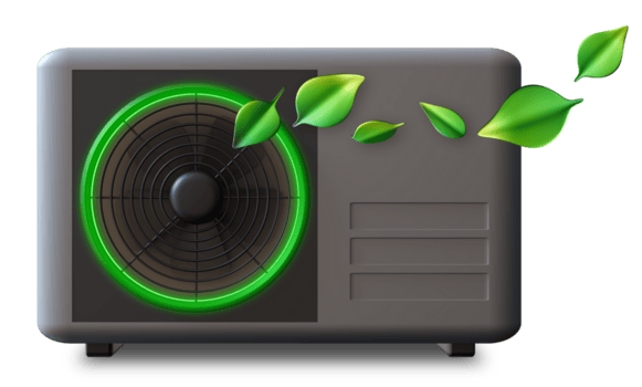 Air conditioner unit with green leaves, symbolizing eco-friendly cooling. Copper Canyon AC services for energy efficiency in Southlake, TX.