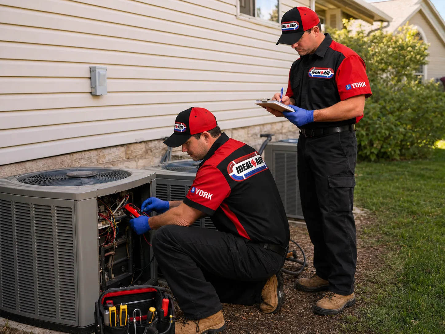 Ideal In Air technicians performing residential HVAC maintenance